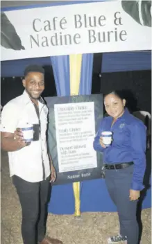  ??  ?? Café Blue certified barista Ricardo Johnson and Sovereign Centre store manager Tamara Morris were at the ready to offer patrons a jolt if they needed.