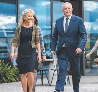  ?? ?? Liberal Corangamit­e candidate Stephanie Asher with Prime Minister Scott Morrison at Mount Duneed during the election campaign. Picture: Jason Edwards