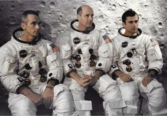  ??  ?? The prime crew of the Apollo 10 lunar orbit mission at the Kennedy Space Center, from left to right: lunar module pilot Eugene A. Cernan, Commander Thomas P. Stafford and command module pilot John W. Young.