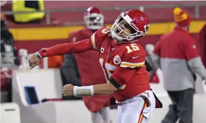  ?? Photograph: Jeff Roberson/AP ?? Patrick Mahomes celebrates after throwing a touchdown against the Buffalo Bills.