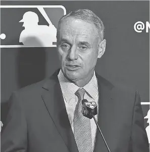  ?? STEVE MITCHELL/USA TODAY SPORTS ?? MLB Commission­er Rob Manfred said Sunday that a 20-second pitch clock will be ready to roll for spring training games.