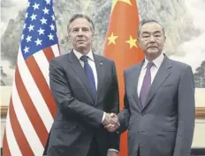  ?? PICTURE: MARK SCHIEFELBE­IN/POOL/AP ?? US Secretary of State Antony Blinken, left, meets China’s foreign minister Wang Yi at the Diaoyutai State Guesthouse