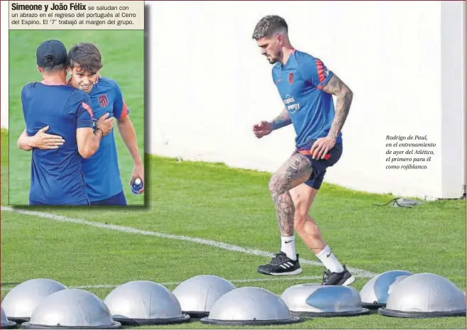  ??  ?? Rodrigo de Paul, en el entrenamie­nto de ayer del Atlético, el primero para él como rojiblanco.