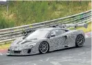  ??  ?? Sources say that beneath this camouflage, the McLaren P1;s 3.8l twin-turbo engine is capable of 671kW and the model will be available in right-hand drive.