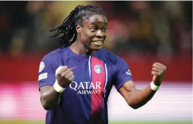  ?? File/associated Press ?? ↑
Tabitha Chawinga celebrates after scoring during the women’s Champions League group C soccer match in Munich, Germany, on Jan. 30, 2024.