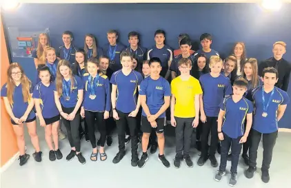  ??  ?? Pace- setters
Pictured are the talented members of South Ayrshire swim team who performed so well in Dumfries