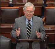  ?? SENATE TV VIA AP ?? Senate Majority Leader Mitch McConnell of Kentucky speaks on the Senate floor in Washington on Friday.