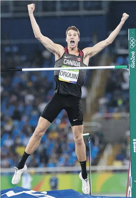  ?? — THE CANADIAN PRESS ?? Canada’s Derek Drouin competes in the men’s high jump during the 2016 Olympic Summer Games in Rio de Janeiro, Brazil on Tuesday.