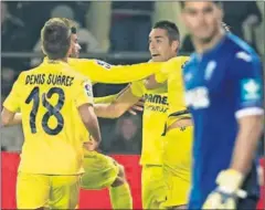  ??  ?? GRAN RACHA. El Villarreal celebra el gol de Bruno de penalti.