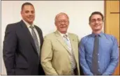  ?? EVAN BRANDT — DIGITAL FIRST MEDIA ?? Pottstown Borough Council President Dan Weand, center, with newly named Police Chief Mick Markovich, left, and Borough Manager Justin Keller.