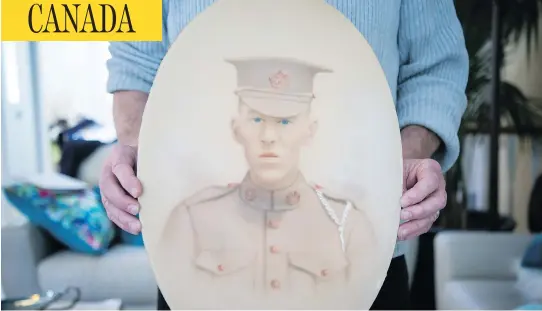  ?? PHOTOS: BEN NELMS FOR NATIONAL POST ?? Stanton Guy holds a sketch of Audrey Foster, who was killed during the First World War, at his home in Maple Ridge, B.C.