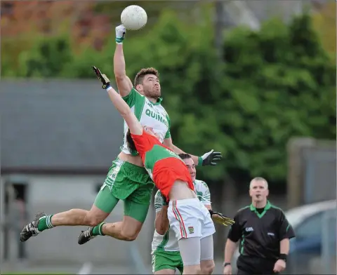  ??  ?? James Sheerin of Baltinglas­s rises highest in the 2013 county final against Rathnew in Aughrim.