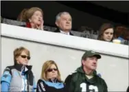  ?? MIKE MCCARN — THE ASSOCIATED PRESS ?? Carolina Panthers owner Jerry Richardson, top center, watches during the first half of an NFL football game between the Carolina Panthers and the Green Bay Packers in Charlotte, N.C., Sunday.