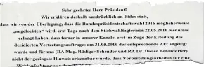  ?? [ Faksimile: „Die Presse“] ?? „Haben erst Tage nach der Stichwahl von Anfechtung erfahren.“