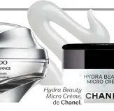  ??  ?? Hydra Beauty Micro Crème, de Chanel. Multi-molecular Hyaluronic Complex, de Niod.