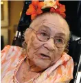  ??  ?? Gertrude Weaver poses July 3, 2014, at Silver Oaks Health and Rehabilita­tion Center in Camden, Ark. Just days after becoming the world’s oldest documented person, 116-year-old Weaver died.