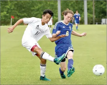 ?? Bud Sullins/Special to Siloam Sunday ?? Siloam Springs senior Francisco Sifuentes, left, was selected to play for the West boys in the Arkansas High School Coaches Associatio­n All-Star Soccer Game on June 21 in Conway.