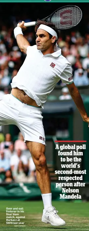 ?? GETTY IMAGES ?? Over and out: Federer in his final Slam match, against Hurkacz at SW19 last year
