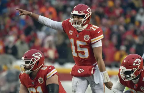  ?? ASSOCIATED PRESS ?? BRAIN POWER: Patrick Mahomes has made a splash because of his gaudy numbers, but his intelligen­ce has helped lead the Chiefs to Sunday’s AFC Championsj­p Game.