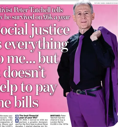  ?? Picture: DANieL HAMBurY/eYeViNe ?? MISTAKE: Peter Tatchell had the chance to buy a London flat for £4,000 in the 1970s