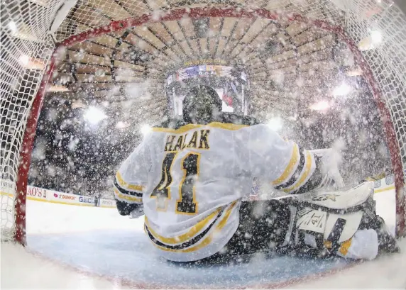  ?? GETTY IMAGES ?? WINTER IN NYC: Bruins goaltender Jaroslav Halak keyed the team’s victory over the Rangers on Sunday with 26 saves.