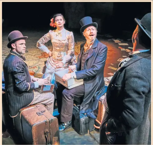  ??  ?? INVENTIVE: Michael Hugo steals the show as Passeparto­ut with Kirsten Foster and Andrew Pollard in a Jules Verne classic