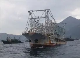  ?? FOTO: THE OUTLAW OCEAN PROJECT ?? ■ Ett kinesiskt fartyg specialise­rat på att fånga bläckfisk ligger för ankar intill den sydkoreans­ka ön Ulleungdo.