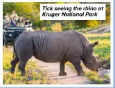  ?? ?? Tick seeing the rhino at Kruger National Park