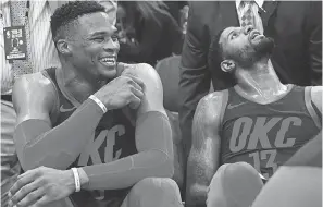  ?? KELLEY L. COX/USA TODAY SPORTS ?? The NBA’s most difficult remaining schedule belongs to the Thunder, featuring Russell Westbrook, left, and Paul George (13).