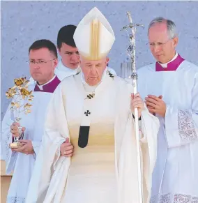  ?? Picture: GETTY ?? Pope Francis leads an open-air mass in Slovakia last week.