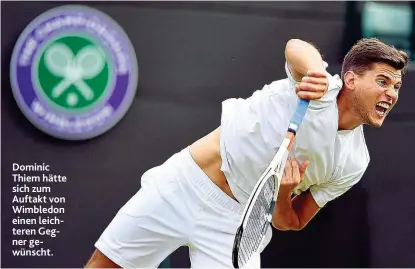  ??  ?? Dominic Thiem hätte sich zum Auftakt von Wimbledon einen leichteren Gegner gewünscht.