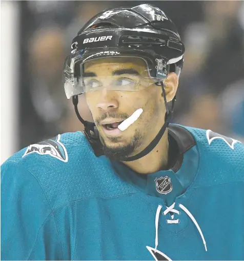  ?? — GETTY IMAGES FILES ?? Evander Kane of the San Jose Sharks says some of the controvers­y attached to him during his career has made it easier to speak out now on the death of African-American George Floyd in police custody.