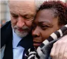  ??  ?? Big hug: Mr Corbyn and Nyalissa Mendy Shoulder to cry on: Another hug