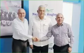  ??  ?? Welcome… NRU president Corrie Mensah and vice president Walter Don welcome interim NRU CEO Theodore Grunewald.