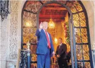  ?? ANDREW HARNIK/ASSOCIATED PRESS ?? President-elect Donald Trump waves to the media after a meeting with admirals and generals from the Pentagon at Mar-a-Lago, in Palm Beach, Fla., on Wednesday.