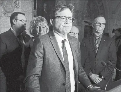  ?? ADRIAN WYLD THE CANADIAN PRESS ?? Minister of Fisheries, Oceans and the Canadian Coast Guard Jonathan Wilkinson speaks during a news conference on Parliament Hill.