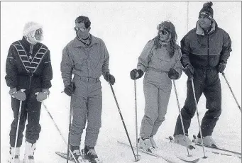  ??  ?? Charles has always enjoyed skiing at Klosters. Here, he is pictured at the resort with Princess Diana and the Duke and Duchess of York in 1987