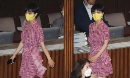  ??  ?? Two images showing Ryu Ho-jeong in parliament. Her choice of dress was met with misogynist­ic comments online. Photograph: Yonhap News