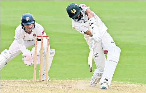  ?? ?? First-class: Haseeb Hameed hits a career-best 247 at Trent Bridge