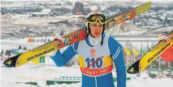  ?? FOTO: AFP ?? Matti Nykänen bei den Olympische­n Spielen 1988, seinen Spielen: Dreimal sprang er in Calgary zu Gold.