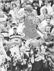  ??  ?? Chicago Bulls’ and series MVP Michael Jordan celebrates Chicago’s 87-86 defeat over the Utah Jazz in Game 6 of the NBA finals in Salt Lake City, Jordan’s last game as a Bull, 20 years ago today.