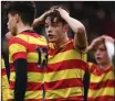  ??  ?? Colm Condon of Temple Carrig reacts after the late try.