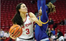  ?? STEVE MARCUS ?? UNLV guard Kiara Jackson (3) drives to the basket against San
Jose State’s Aarion Nichols on Feb. 16 at the Thomas & Mack Center. Jackson averaged 7.9 points and 2.4 assists in 23.1 minutes per game this season and was voted Mountain West Sixth Player of the Year.