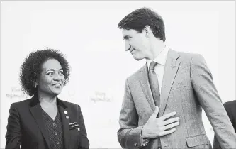  ?? SEAN KILPATRICK THE CANADIAN PRESS ?? Prime Minister Justin Trudeau and Michaelle Jean at the Francophon­ie Summit in Yerevan, Armenia.