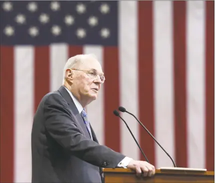  ?? Tyler Sizemore / Hearst Connecticu­t Media ?? Retired U.S. Supreme Court Associate Justice Anthony Kennedy gives the commenceme­nt speech at Brunswick School’s 117th graduation in the school’s Dann Gymnasium in Greenwich.