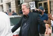  ?? JOSE LUIS MAGANA/AP ?? Steve Bannon leaves federal court Thursday in Washington. Lawyers for Bannon, an ally of former President Donald Trump, argued for an acquittal.