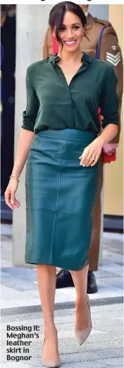  ??  ?? Bossing it: Meghan’s leather skirt in Bognor