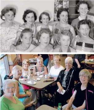  ??  ?? Carol is pictured top right in the black-and-white pic (1957) and bottom left in the colour photo (2011).