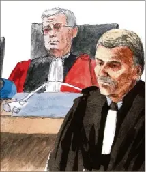  ?? (Croquis d’audience Rémi Kerfridin) ?? Les débats sont présidés par le conseiller Benoît Delaunay. Le réquisitoi­re de l’avocat général Dominique Mirkovic est attendu demain.