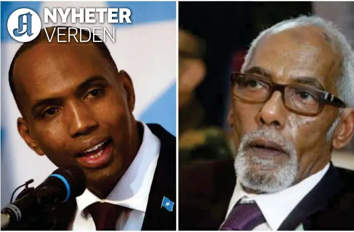  ?? FOTO: FEISAL OMAR, REUTERS/NTB SCANPIX ?? Hassan Ali Kheire (t.v.) er Somalias statsminis­ter. Mohamed Osman Jawari var inntil nylig sjef for landets nasjonalfo­rsamling. Begge er norske statsborge­re etter å ha bodd mange år i Norge.